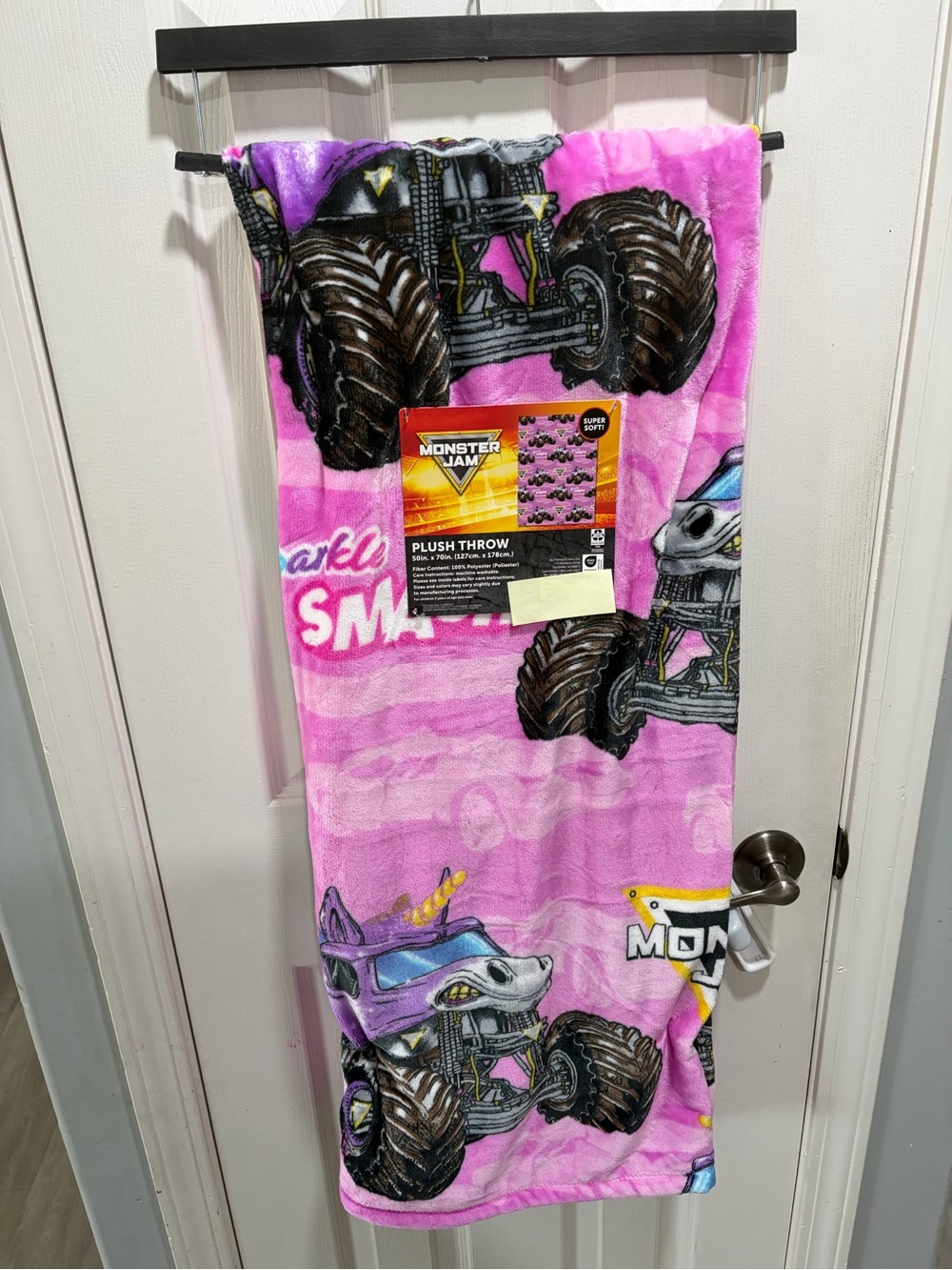 Monster Jam Pink Plush Throw Blanket